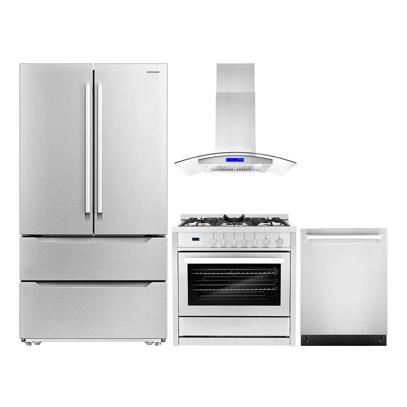 Cosmo 4 Piece, 36″ Gas Range 36″ Range Hood 24″ Dishwasher & Refrigerator - COS-4PKG-213