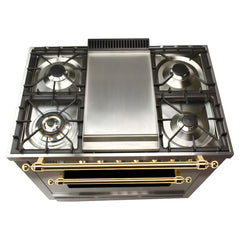 Hallman 36 in. Single Oven All Gas Italian Range, Brass Trim HGR36BS