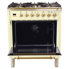 Hallman 30 in. Single Oven Duel Fuel Italian Range, LP Gas, Brass Trim HDFR30BSLP
