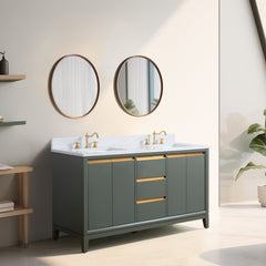 Vanity Art 60-Inch Bathroom Vanity: Double Sink, Ceramic Top, Soft-Closing Doors & Drawers, Solid Wood Frame - CVH60D