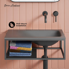 Swiss Madison Lisse 24" Rectangle Concrete Wall-Mount Bathroom Sink in Taupe with Matte Black Frame - The Home Selection