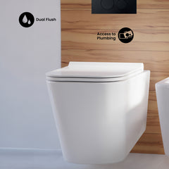 Swiss Madison Concorde Wall-Hung Toilet Bundle 0.8/1.6 GPF Dual Flush in Glossy White with Black Flush Plate - SM-WT0203GW