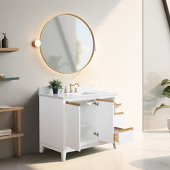Vanity Art 42-Inch Bathroom Vanity with Ceramic Sink and Top, Soft-Closing Doors and Drawers, Solid Wood Frame - CVH42