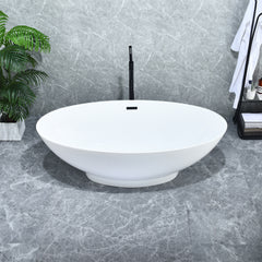 Altair Elbow 67" x 32" Flatbottom Freestanding Acrylic Soaking Bathtub in Glossy White with Drain and Overflow