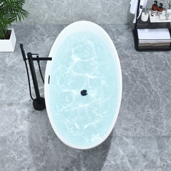 Altair Elbow 67" x 32" Flatbottom Freestanding Acrylic Soaking Bathtub in Glossy White with Drain and Overflow