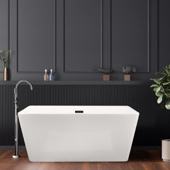 Altair Regina 51" x 28" Flatbottom Freestanding Acrylic Soaking Bathtub in Glossy White with Drain and Overflow