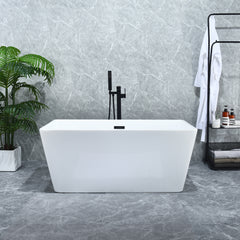 Altair Regina 51" x 28" Flatbottom Freestanding Acrylic Soaking Bathtub in Glossy White with Drain and Overflow