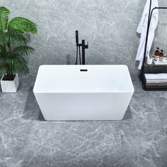 Altair Regina 51" x 28" Flatbottom Freestanding Acrylic Soaking Bathtub in Glossy White with Drain and Overflow