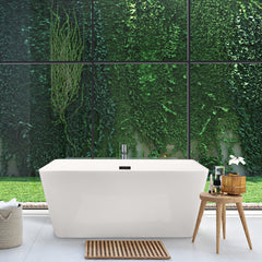 Altair Regina 51" x 28" Flatbottom Freestanding Acrylic Soaking Bathtub in Glossy White with Drain and Overflow