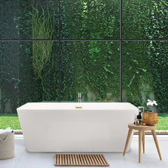 Altair Terrak 59" x 28" Flatbottom Freestanding Acrylic Soaking Bathtub in Glossy White with Drain and Overflow