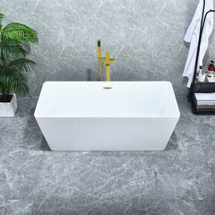 Altair Terrak 59" x 28" Flatbottom Freestanding Acrylic Soaking Bathtub in Glossy White with Drain and Overflow