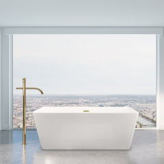 Altair Terrak 59" x 28" Flatbottom Freestanding Acrylic Soaking Bathtub in Glossy White with Drain and Overflow