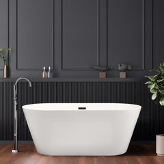 Altair Kaprun 59" x 30" Flatbottom Freestanding Acrylic Soaking Bathtub in Glossy White with Drain and Overflow