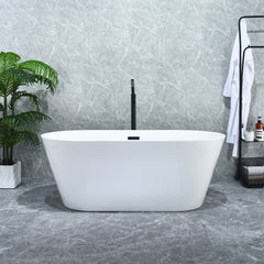 Altair Kaprun 59" x 30" Flatbottom Freestanding Acrylic Soaking Bathtub in Glossy White with Drain and Overflow
