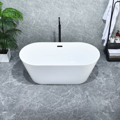 Altair Kaprun 59" x 30" Flatbottom Freestanding Acrylic Soaking Bathtub in Glossy White with Drain and Overflow