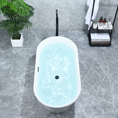Altair Kaprun 59" x 30" Flatbottom Freestanding Acrylic Soaking Bathtub in Glossy White with Drain and Overflow