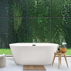 Altair Kaprun 59" x 30" Flatbottom Freestanding Acrylic Soaking Bathtub in Glossy White with Drain and Overflow