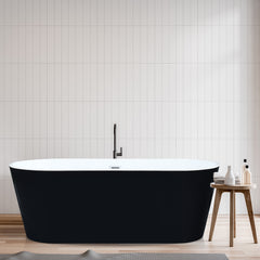 Altair Kaprun 63" x 30" Flatbottom Freestanding Acrylic Soaking Bathtub in Glossy Black with Drain and Overflow