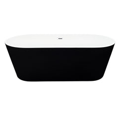 Altair Kaprun 63" x 30" Flatbottom Freestanding Acrylic Soaking Bathtub in Glossy Black with Drain and Overflow