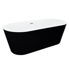 Altair Kaprun 63" x 30" Flatbottom Freestanding Acrylic Soaking Bathtub in Glossy Black with Drain and Overflow