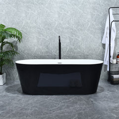 Altair Kaprun 63" x 30" Flatbottom Freestanding Acrylic Soaking Bathtub in Glossy Black with Drain and Overflow