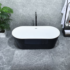 Altair Kaprun 63" x 30" Flatbottom Freestanding Acrylic Soaking Bathtub in Glossy Black with Drain and Overflow