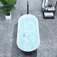 Altair Kaprun 63" x 30" Flatbottom Freestanding Acrylic Soaking Bathtub in Glossy Black with Drain and Overflow