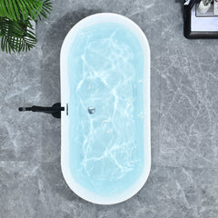 Altair Kaprun 63" x 30" Flatbottom Freestanding Acrylic Soaking Bathtub in Glossy Black with Drain and Overflow