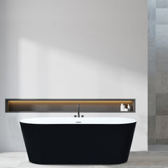 Altair Kaprun 63" x 30" Flatbottom Freestanding Acrylic Soaking Bathtub in Glossy Black with Drain and Overflow