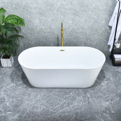 Altair Kaprun 67" x 32" Flatbottom Freestanding Acrylic Soaking Bathtub in Glossy White with Drain and Overflow
