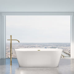 Altair Kaprun 67" x 32" Flatbottom Freestanding Acrylic Soaking Bathtub in Glossy White with Drain and Overflow
