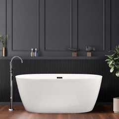 Altair Rauris 59" x 28" Flatbottom Freestanding Acrylic Soaking Bathtub in Glossy White with Drain and Overflow