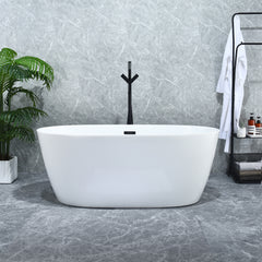 Altair Rauris 59" x 28" Flatbottom Freestanding Acrylic Soaking Bathtub in Glossy White with Drain and Overflow