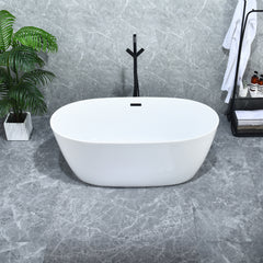 Altair Rauris 59" x 28" Flatbottom Freestanding Acrylic Soaking Bathtub in Glossy White with Drain and Overflow