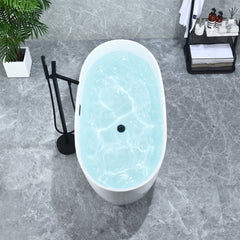 Altair Rauris 59" x 28" Flatbottom Freestanding Acrylic Soaking Bathtub in Glossy White with Drain and Overflow