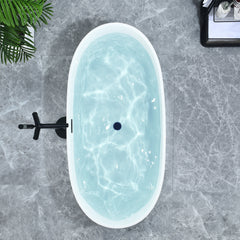 Altair Rauris 59" x 28" Flatbottom Freestanding Acrylic Soaking Bathtub in Glossy White with Drain and Overflow