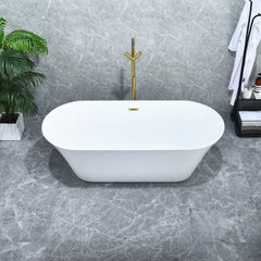 Altair Blarn 65" x 29" Flatbottom Freestanding Acrylic Soaking Bathtub in Glossy White with Drain and Overflow