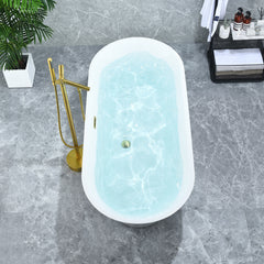 Altair Blarn 65" x 29" Flatbottom Freestanding Acrylic Soaking Bathtub in Glossy White with Drain and Overflow