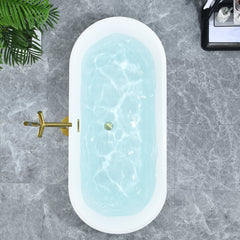 Altair Blarn 65" x 29" Flatbottom Freestanding Acrylic Soaking Bathtub in Glossy White with Drain and Overflow