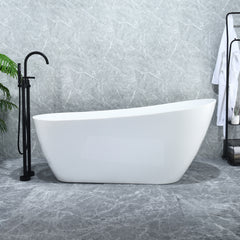 Altair Ipure 67" x 29" Flatbottom Freestanding Acrylic Soaking Bathtub in Glossy White with Drain and Overflow
