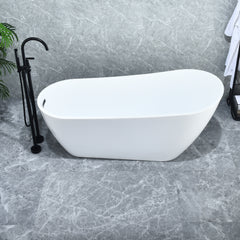 Altair Ipure 67" x 29" Flatbottom Freestanding Acrylic Soaking Bathtub in Glossy White with Drain and Overflow