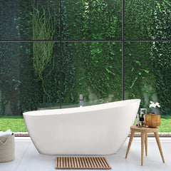Altair Ipure 67" x 29" Flatbottom Freestanding Acrylic Soaking Bathtub in Glossy White with Drain and Overflow