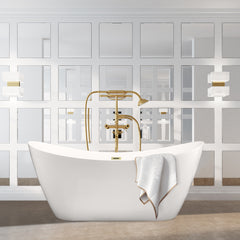 Altair Vansza 67" x 32" Flatbottom Freestanding Acrylic Soaking Bathtub in Glossy White with Drain and Overflow