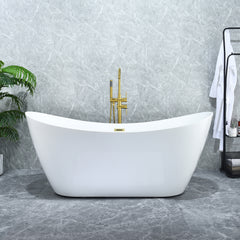 Altair Vansza 67" x 32" Flatbottom Freestanding Acrylic Soaking Bathtub in Glossy White with Drain and Overflow