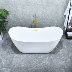Altair Vansza 67" x 32" Flatbottom Freestanding Acrylic Soaking Bathtub in Glossy White with Drain and Overflow