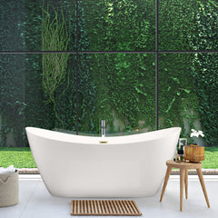 Altair Vansza 67" x 32" Flatbottom Freestanding Acrylic Soaking Bathtub in Glossy White with Drain and Overflow