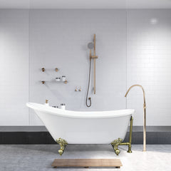 Altair Fandi 64" x 28" Acrylic Clawfoot Soaking Bathtub in Glossy White with Drain and Overflow