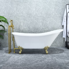 Altair Fandi 64" x 28" Acrylic Clawfoot Soaking Bathtub in Glossy White with Drain and Overflow
