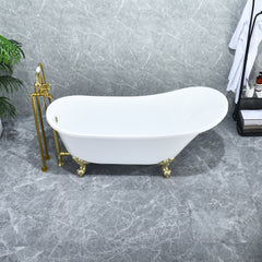 Altair Fandi 64" x 28" Acrylic Clawfoot Soaking Bathtub in Glossy White with Drain and Overflow