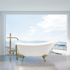 Altair Fandi 64" x 28" Acrylic Clawfoot Soaking Bathtub in Glossy White with Drain and Overflow